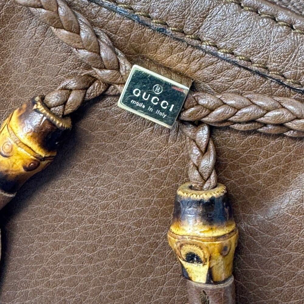 Vintage Gucci Cognac Brown Leather Bamboo Tassel Zip Around Wallet Large 7.5" - Picture 14 of 15